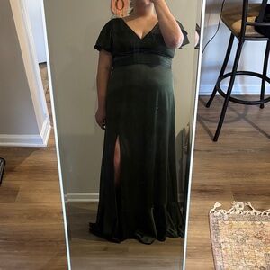 Revelry Thalia in Deep Olive Satin Bridesmaid Dress-Size 22